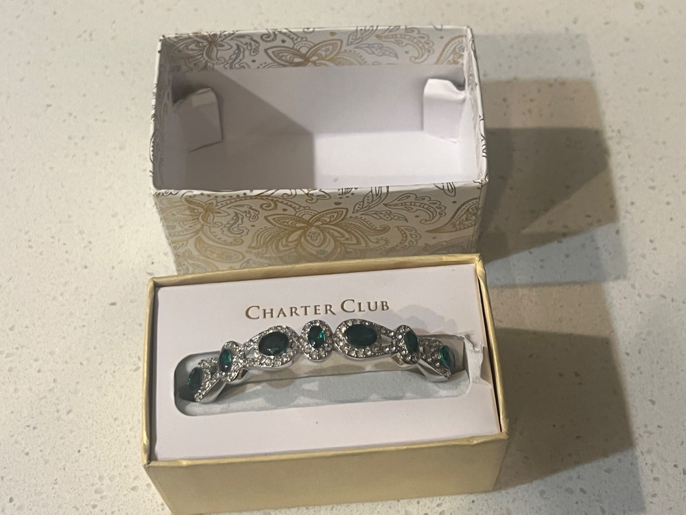 New Charter Club Bracelet Emerald Silver Tone Costume Jewelry